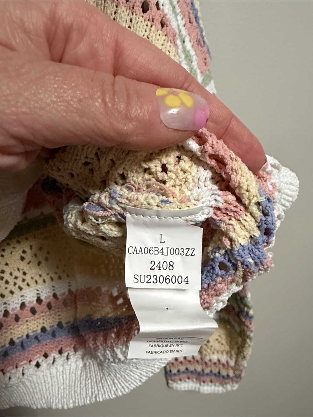 Cupshe Candy Striped Long Sleeve Cropped Knit Cardigan Large Pastel - Picture 5 of 6